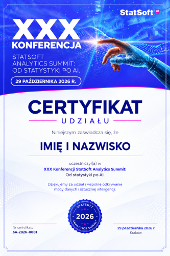 Certyfikat udziału w Konferencji StatSoft Analytics Summit: Od statystyki po AI